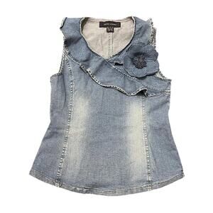 Y2K Euro Ruffle Denim Floral Tank Top